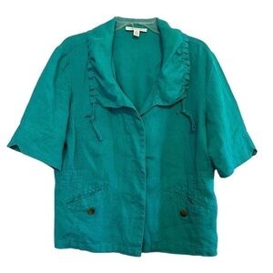 Vintage JM Collection Y2K green Linen short sleeve top jacket old money Size 12